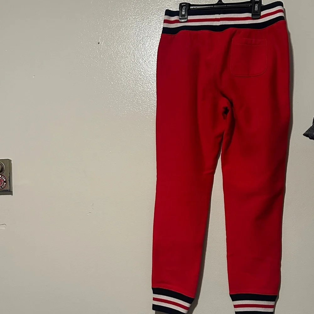 Champion Red Sweatpants with Striped Cuffs